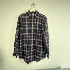 Brooks Brothers Madison Men Medium No-Iron Supima Cotton Plaid Button-Down Shirt